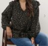 YOURS Curve Black Ditsy Leaf Print Frill Top – Free c&c
