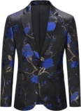 YOUTHUP Mens Blazer Slim Fit 1 Button Floral Embroidered Suit Jacket