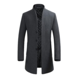 YOUTHUP Mens Winter Thick Wool Trench Coat, Grey, XS