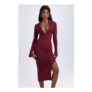Yael Modal Plunge V-Neck Midaxi Dress in Wine Red