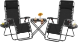 Yaheetech 3PCS Zero Gravity Recliner Portable Foldable Outdoor Sunlounger Table Set w/Pillow & Carry Strap for Patio Deck Garden Pool Black