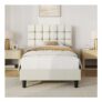 Yaheetech 3ft Single Bed Frame with Upholstered Headboard Beige