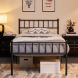 Yaheetech 3ft Single Solid Metal Bed Frame Underbed Storage, Black Reinforced slat base, quick simple assembly, compatible with 90190 mattress, stable bedroom bed frame for guest & dorm room