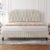 Yaheetech 4ft6 Double Bed Frame Upholstered Platform Bed with Adjustable Button Tufted Headboard/Velvet Fabric/Sturdy Wooden Slat Support/No Box Spring Needed, Beige Double Bed