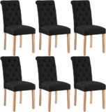Yaheetech Fabric Dining Chairs Set of 6 with High Back & Wooden Legs, Black