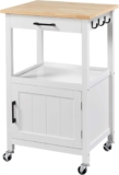 Yaheetech Rolling Kitchen Storage Trolley Cart with Cabinet, Drawer White Multi-Level Open Storage Kitchen Island, Lockable Swivel Wheels, 6 Hooks, Compact for Small Kitchen, Dining & Living Room