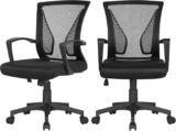 Yaheetech Set of 2 Ergonomic Mid Back Desk Chair Adjustable Swivel Office Chair Study Computer Task Chair with Comfort Breathable Lumbar Support Updated Large Seat