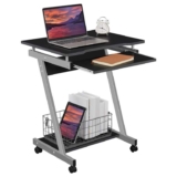 Yaheetech Z-Shaped Small Computer Desk with Sliding Keyboard, 4 Wheels, Black