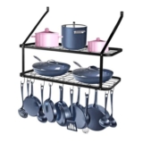 Ybaymy Wall-Mounted Pan Hanger Rack 75cm 2-Tier Kitchen Black