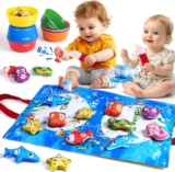 Yeeammk Montessori Toy for 1 2 3 Year Old Toddlers, 36PCS Fishing Game with Cloth Alphabet & Sea Animals, 2 Rods, 7 Color Sorting Bowls, Fine Motor Skill Toys, Shape Learning Baby Gifts for Boys Girls