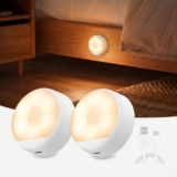 Yeelight 2 Pack Motion Sensor Night Light Rechargeable with Warm White, 750mAh Wireless Nightlight Type-C Up to 3 Months Runtime, LED Bathroom Night Light for Hallway, Bedroom, Party, Stairs