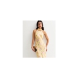 Yellow Blurred Floral Halter Neck Midi Dress