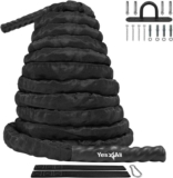 Yes4All Battle Rope 9m/12m/15m Length, 38mm/50mm Diameter Poly Dacron Battle Exercise Training Rope with Protective Cover Steel