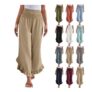 Yolimok Cropped Wide Leg Linen Trousers, High Waist, Khaki