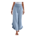Yolimok Womens Elasticated Linen Cropped Trousers Sky Blue