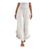 Yolimok Womens White High-Waisted Linen Wide-Leg Trousers