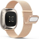 Yoohoo Straps Compatible with Fitbit Versa 3/Fitbit Versa 4/Fitbit Sense 2,Adjustable Stainless Steel with Double Magnetic Clasp Replacement Straps for Women Men/Rose Gold