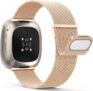 Yoohoo Straps Compatible with Fitbit Versa 3/Fitbit Versa 4/Fitbit Sense 2,Adjustable Stainless Steel with Double Magnetic Clasp Replacement Straps for Women Men/Rose Gold