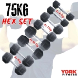 York Barbell 75KG Hex Dumbbells Bundle Set – Pair of 2.5Kg / 7.5Kg / 12.5Kg / 15Kg – Discount at the Checkout