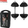 York Fitness 20kg (2 x 10Kg) Black Cast Iron Dumbbell Set W/ Metal Spinlock Collars Carry Case with Handle