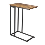 Yusong C-Shaped End Table, Slim Sofa Side Table, Rustic Brown/Black