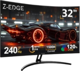 Z-Edge 32 Inch Curved Gaming Monitor 240Hz 1ms MPRT Full HD 16:9 Curved Screen Frameless LED Monitor, Ultra-Thin Bezel, FreeSync, DisplayPort & HDMI, Black