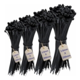 ZARB Black Cable Ties, 200 Pcs, 4 Sizes, 3.6mm, HeavyDuty