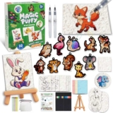 ZHFEIIRU 3D Art Kit, Aqua Puffs Princesses, Mess-Free Painting Craft for Girls & Boys, DIY Color Inflate Activity, Travel Toys & Creative Gifts for Girls & Boys (32PCS Animal Display Stand)