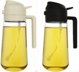 ZHIYE 2 Pack Oil Spray Bottle for Cooking, 500ML 2 in 1 Olive Oil Dispenser Sprayer for Kitchen Premium Clear Glass Pots for Cooking, Air Fryer, BBQ, Salad, BeigeBlack