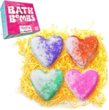 ZIMPLI – 4 x Large UK Made Love Heart Bath Bombs Gift Set, Valentines Day Present for Her, Women, Girlfriend, Wife, Mothers Day Gifts