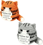 ZISHAN 2PCS Crochet Animals, Crochet for Daily Encouragement, Handmade Crochet Cat, Ideal for Workspace Decor and Travel Comfort, Grey and Orange Colours