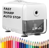 ZMOL Electric Pencil Sharpener, Heavy Duty Classroom Plug-in Sharpener, 10000 Uses, 3 Sharpness Settings, Auto Stop, Fast Sharpening for 6.5-8mm Coloured Pencils, Teachers/Kids/School/Desktop, White