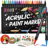 ZOOI 24 Colouring Pens Acrylic Paint Pens Marker Pens, Art Supplies, Arts and Crafts for Kids, Gifts for Girls Gifts for Teenage Girls, Dual Tip Brush Pens, Girl Toys, Party Bag Fillers for Kids