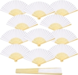 ZOOI Paper Fan 12pcs Folding Hand Fan Wedding Fans for Guests, White Paper Fans Handheld, Chinese Bamboo Fan Wedding Gifts, Bride Fans Bridal Shower & Hen Party Accessories, Wall Decor