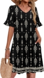 Zeagoo Summer Dress for Women A Line Short Dresses V Neck Ruffle Sleeve Dress Casual Floral Holiday Dresses with Pockets S-XXL