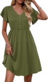 Zeagoo Womens Summer Dress Short Sleeve Elegant Ruffle Mini Dress V-Neck Sundress Solid Color Beach Dress Casual Swing Knee Length Tunic Dress with Pockets S-XXL