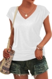 Zeagoo Womens Tank Tops V Neck Ruched Vest Tops Casual Cap Sleeves Shirt Summer Basic Plain T-Shirt Stretch Tunic Shirts Tops S-XXL