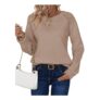 Zeagoo Womens Winter Ribbed Knit Jumper, Long Sleeve, Khaki, M