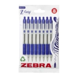 Zebra Pen Z Grip Blue Ballpoint Pens with Pocket Clip 8pk, Retractable Blue Ink Ballpoint