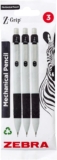 Zebra Pen Z-Grip Mechanical Pencils – Fine Tip Refillable, Retractable Pencil with Eraser and Comfort Grip – 0.5mm, White Barrel, 3 Pack