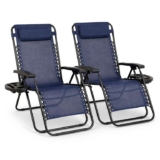 Zero Gravity chairs set of 2 Textile garden Recliners blue