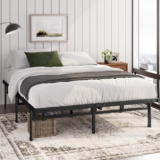 Zinus Justin King size Bed Frame – 5ft (150 x 200 cm) – 14.2 Height – Metal Bed Base with Steel Slat Support – Storage Space Underneath – Easy Assembly – Black