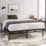 Zinus Justin King size Bed Frame – 5ft (150 x 200 cm) – 14.2 Height – Metal Bed Base with Steel Slat Support – Storage Space Underneath – Easy Assembly – Black