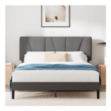 Zinus Maya Upholstered Double Bed Frame with Headboard, Dark Grey