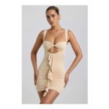 Zivanka Slinky Jersey Cut-out Ruffle-Trim Mini Dress in Buttercream