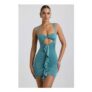 Zivanka Slinky Jersey Cut-out Ruffle-Trim Mini Dress in Sea Green