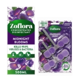 Zoflora Rim Block Midnight Blooms (2x) & Concentrate Midnight Blooms (1 x 500ml), Deodorizer For Toilet, Antibacterial Multi-Surface Cleaner