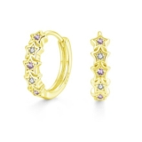 Zolkamery Sterling Silver 16mm Hoop Earrings with Purple Cubic Zirconia