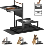 Zoyiancy Elevated Food Bowl Stand with Spillproof Mat, 2 Stainless Steel Raised Dog Bowls, Adjustable Cat Feeding Station Holder, Pet Double Feeder for Medium,Large Dogs