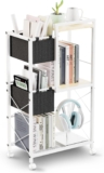 Zoyiancy Rolling Book Cart with Wheels, 3-Tier Mobile Book Organization with 2 Storage Bags, Utility Cart Storage Rack with Wheels for Study Office Home Kitchen School Classroom Living Room
